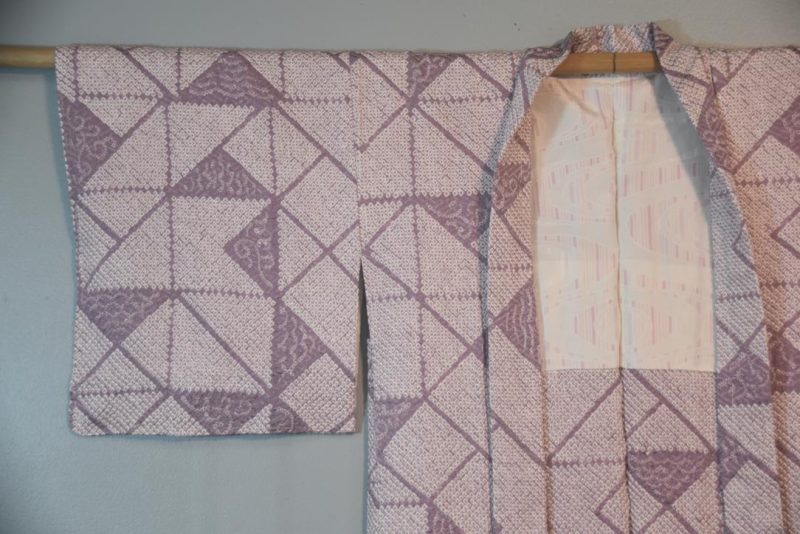 Mauve Vintage Silk Shibori Haori Jacket - Image 3