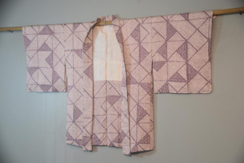 Mauve Vintage Silk Shibori Haori Jacket - Image 4