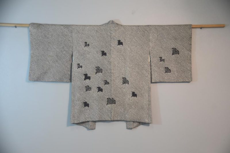 Flying Hearts Black Japanese Silk Shibori Haori Jacket