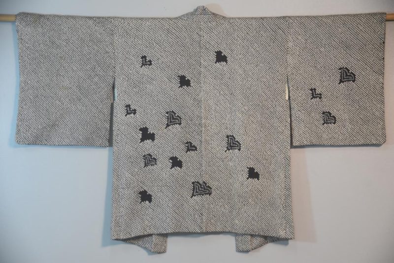 Flying Hearts Black Japanese Silk Shibori Haori Jacket - Image 10