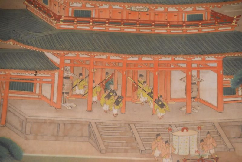 A Long Japanese ink brush and Colour scroll painting depicting Heian Shrine Kyoto Width:730mm - Image 2
