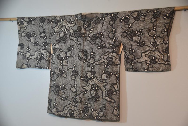 Honey Bee Black Vintage Silk Shibori Haori Jacket - Image 6