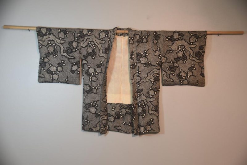 Honey Bee Black Vintage Silk Shibori Haori Jacket - Image 5