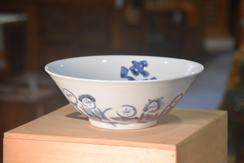 Blue and White Ceramic Bowl in a wooden box Width:250mm