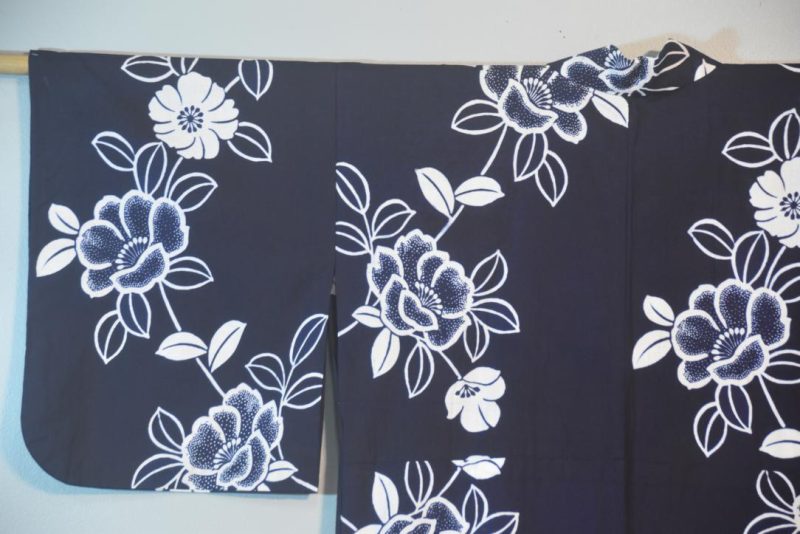 Navy Blue and White Vintage Japanese Cotton Yukata - Image 5