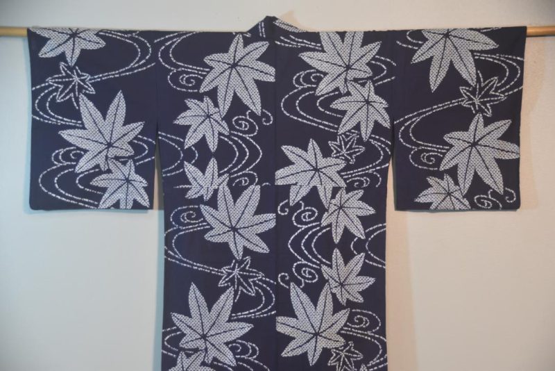 Breezy Maple Blue and White Vintage Japanese Cotton Yukata - Image 5