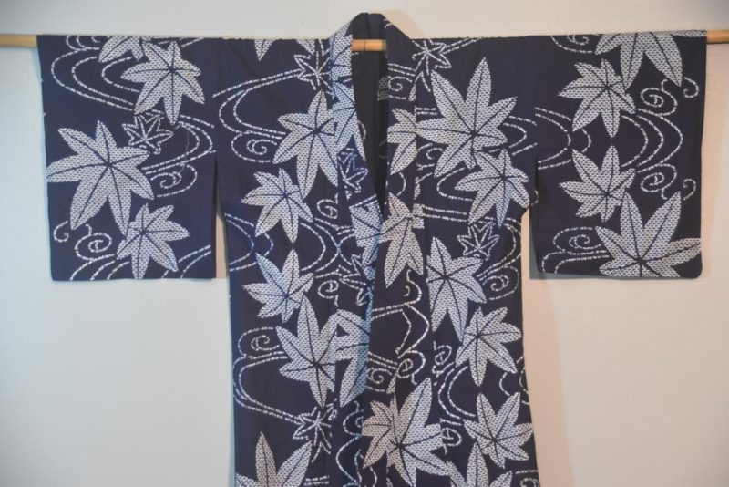Breezy Maple Blue and White Vintage Japanese Cotton Yukata - Image 4