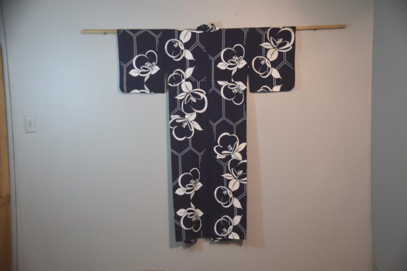 Dynamic Flowers Blue and White Vintage Japanese Cotton Yukata