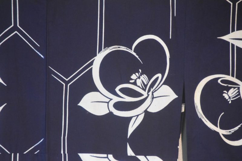 Dynamic Flowers Blue and White Vintage Japanese Cotton Yukata - Image 5