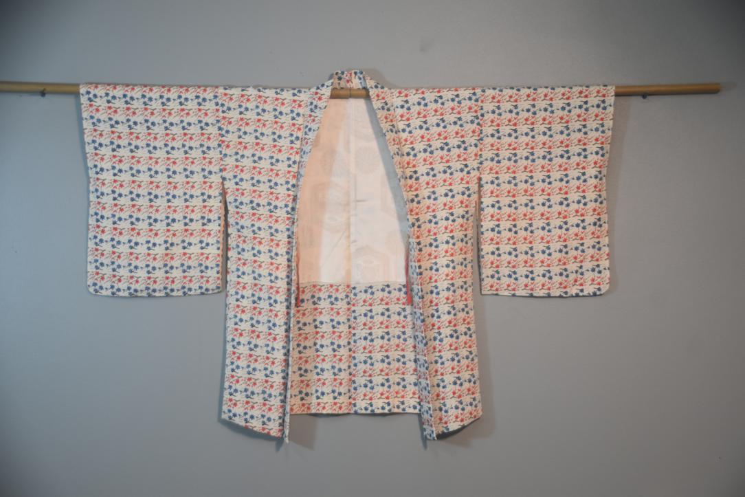 Blue Red Flowers Vintage Japanese Haori Jacket