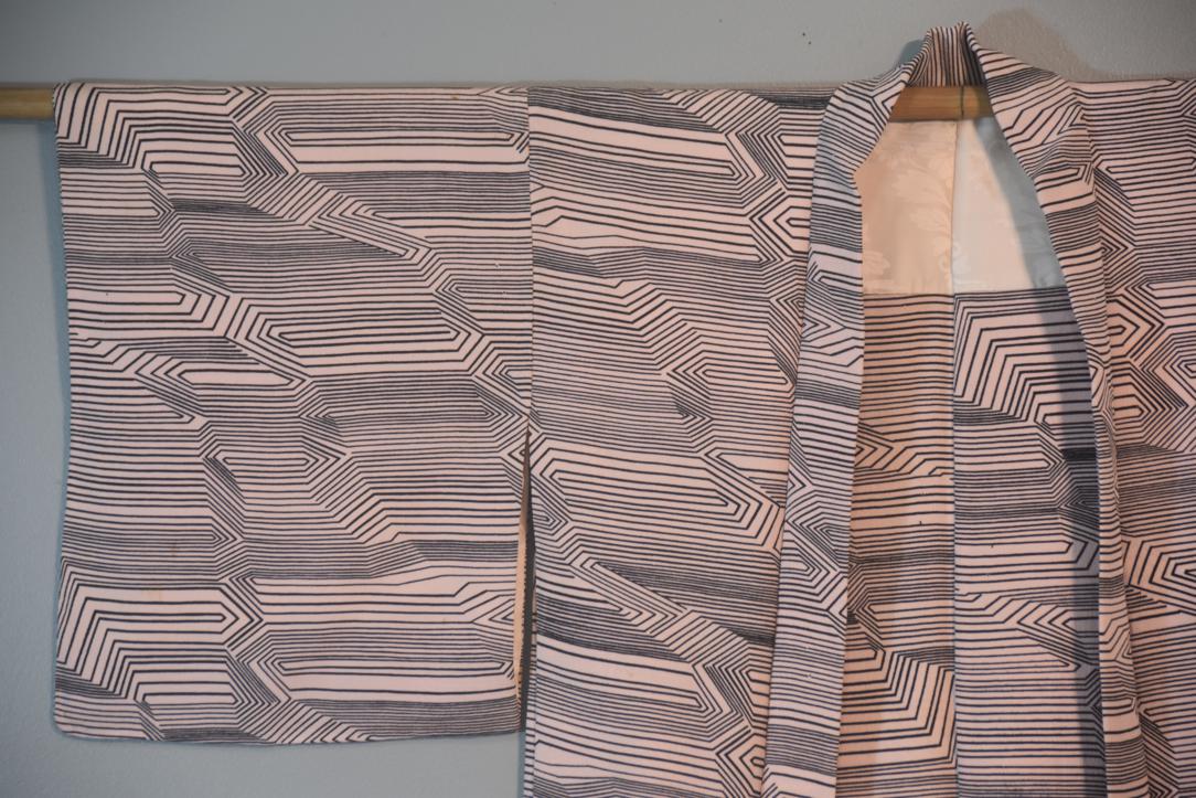 Palest Pink Geometric Vintage Japanese Silk Haori Jacket - Image 8