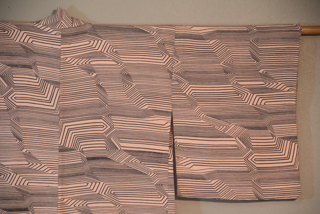 Palest Pink Geometric Vintage Japanese Silk Haori Jacket - Image 7