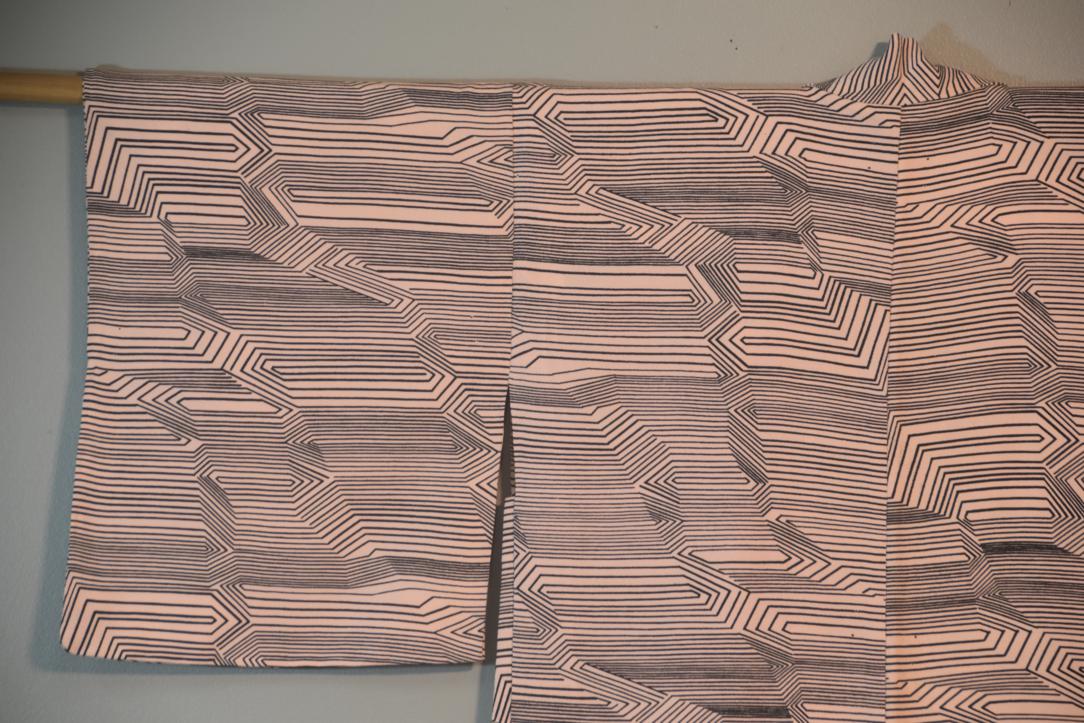 Palest Pink Geometric Vintage Japanese Silk Haori Jacket - Image 6