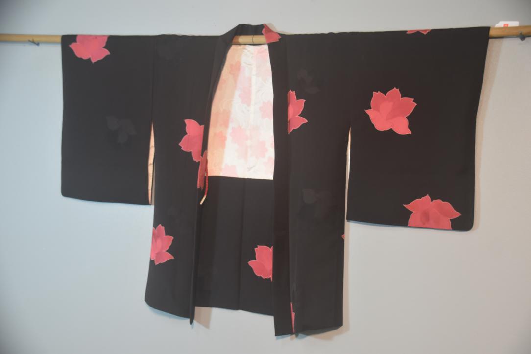 Black Floral Vintage Japanese Haori Jacket - Image 6