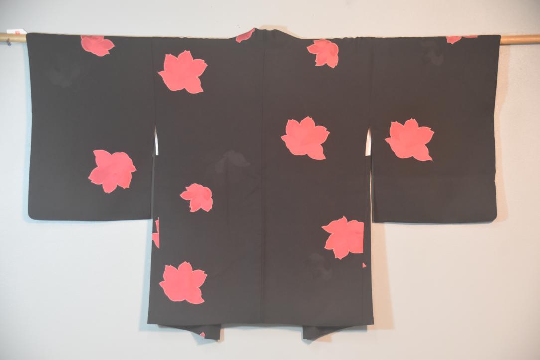 Black Floral Vintage Japanese Haori Jacket - Image 4
