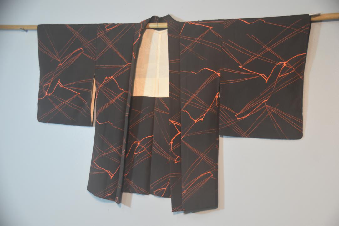 Black Floral Vintage Japanese Haori Jacket - Image 6