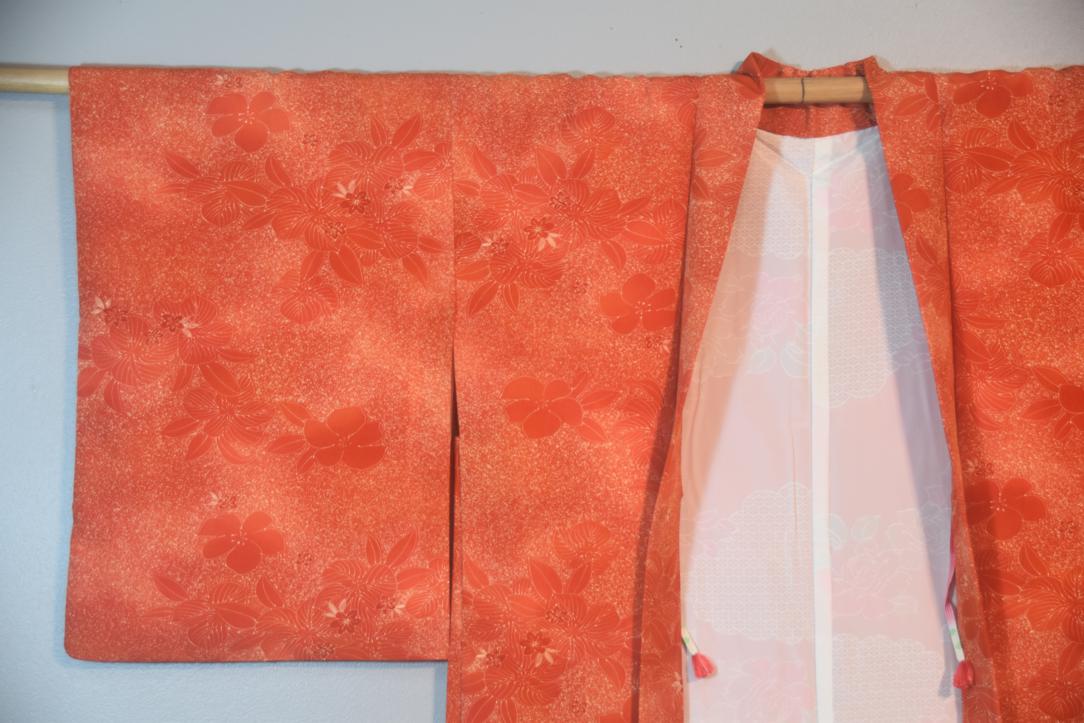 Sunny Red Floral Vintage Japanese Haori Jacket - Image 3