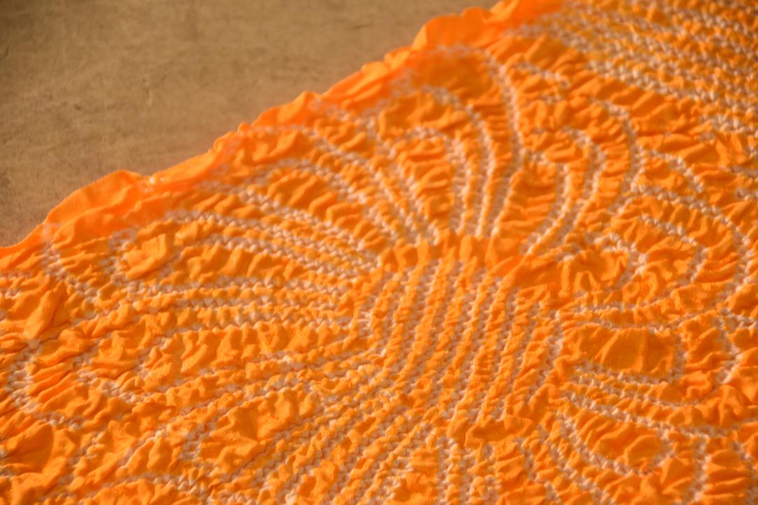 Japanese Bright Orange Shibori Obi Silk Sash Length:1440mm - Image 2