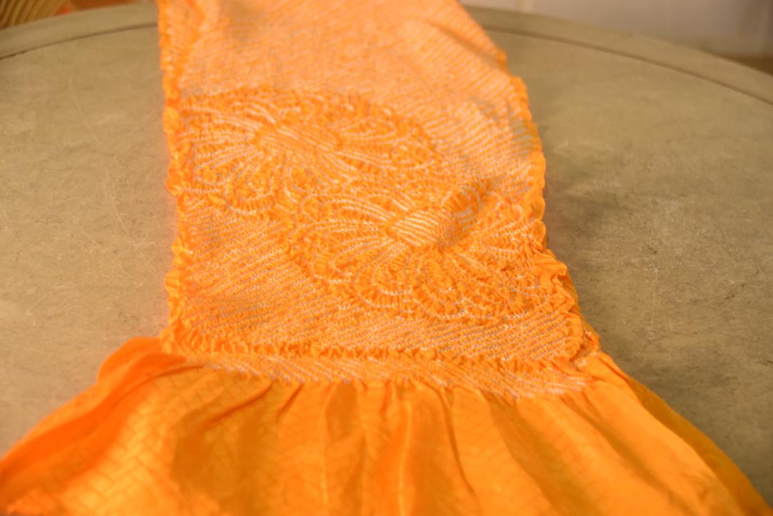 Japanese Bright Orange Shibori Obi Silk Sash Length:1440mm - Image 4