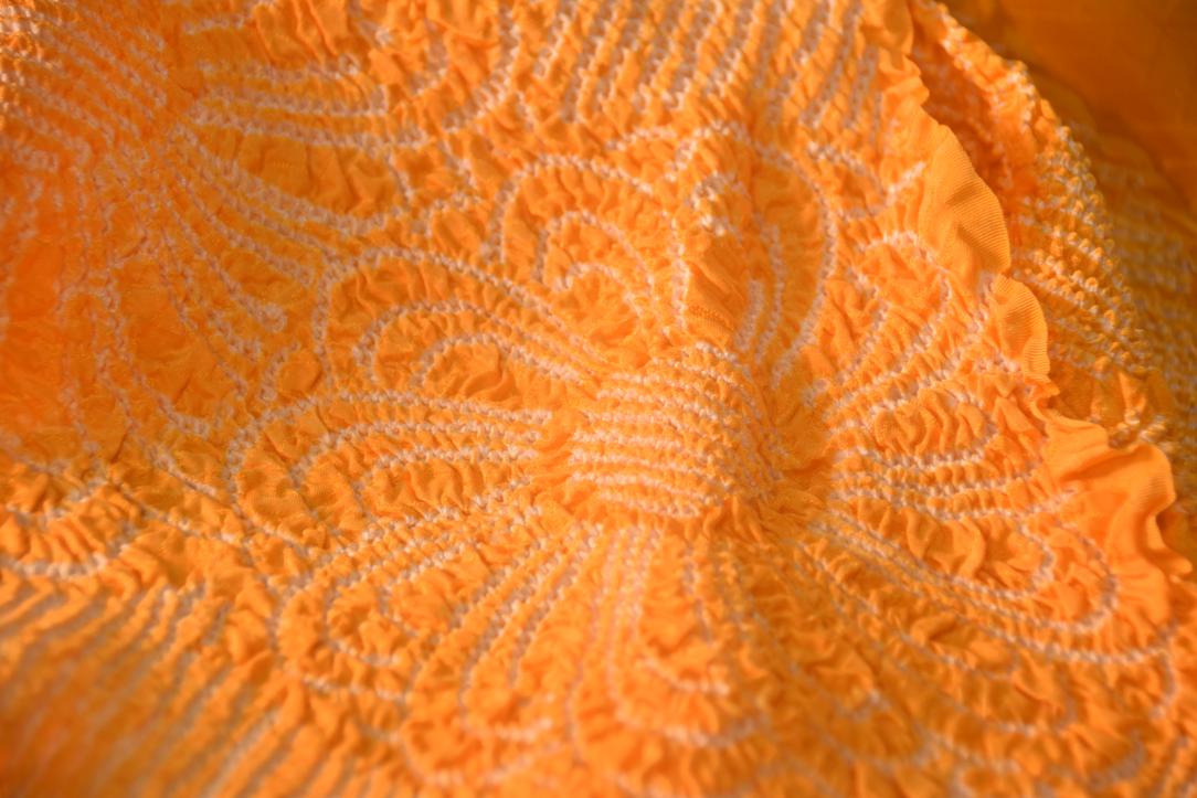 Japanese Bright Orange Shibori Obi Silk Sash Length:1440mm - Image 3
