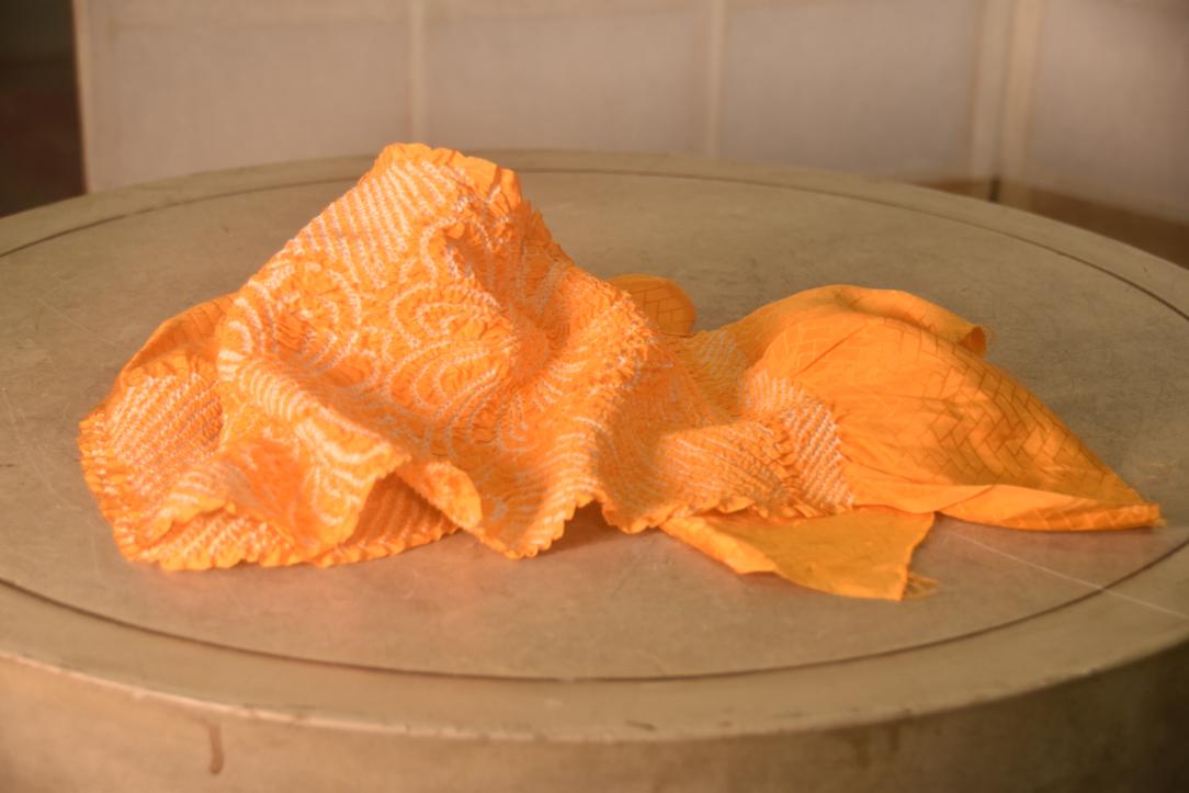 Japanese Bright Orange Shibori Obi Silk Sash Length:1440mm