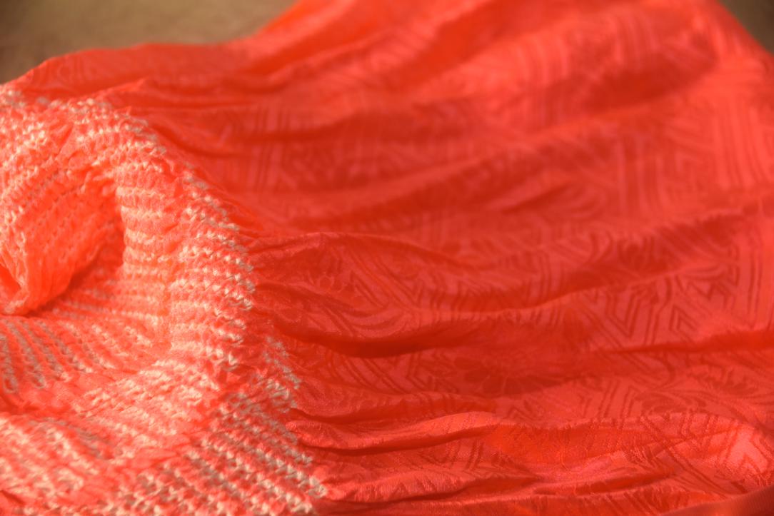 Japanese Fluro Orange/Pink Shibori Obi Silk Sash Length:1340mm - Image 5