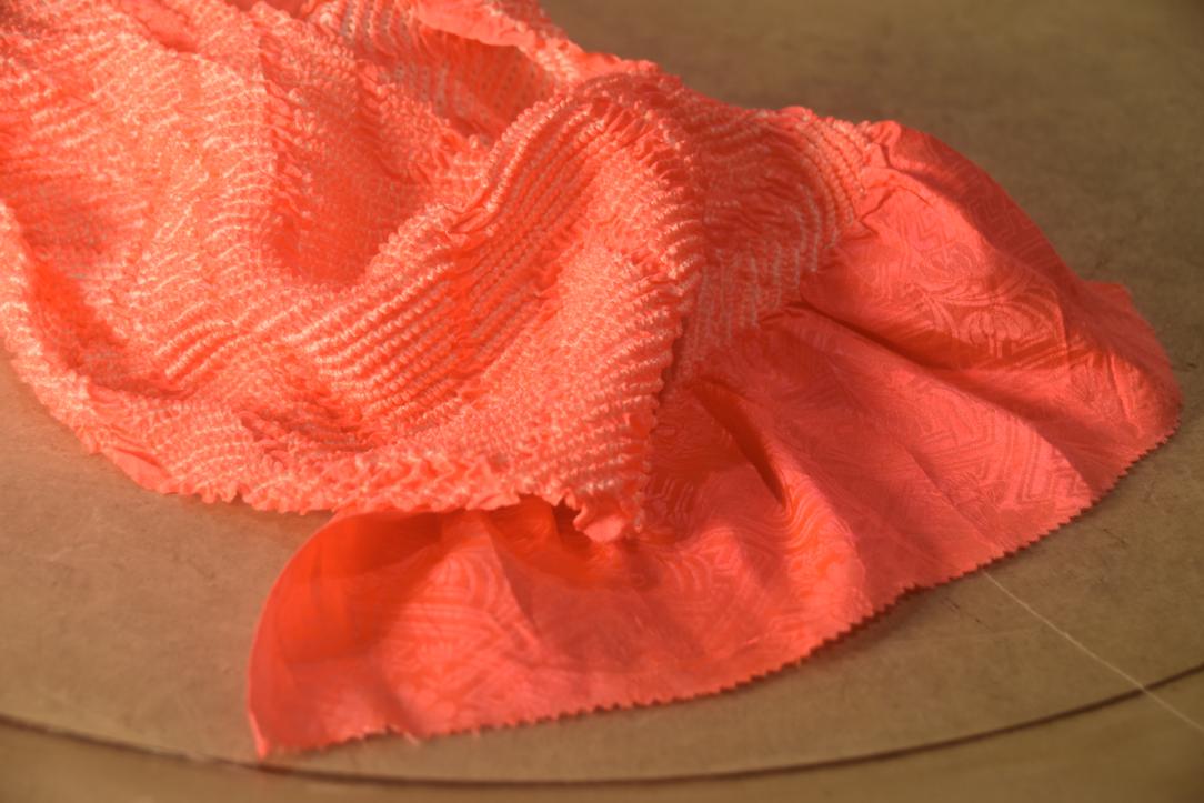 Japanese Fluro Orange/Pink Shibori Obi Silk Sash Length:1340mm - Image 4