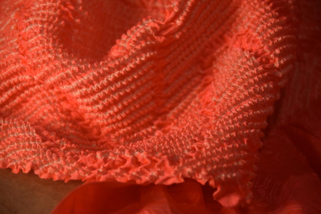 Japanese Fluro Orange/Pink Shibori Obi Silk Sash Length:1340mm - Image 3