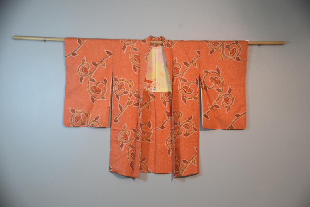 Long Tiger Orange Silk Vintage Japanese Haori Jacket