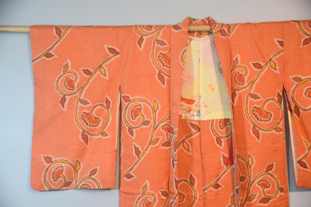 Long Tiger Orange Silk Vintage Japanese Haori Jacket - Image 3