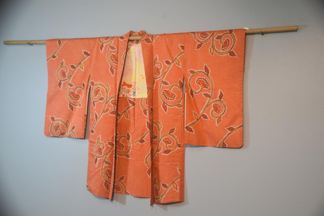 Long Tiger Orange Silk Vintage Japanese Haori Jacket - Image 4