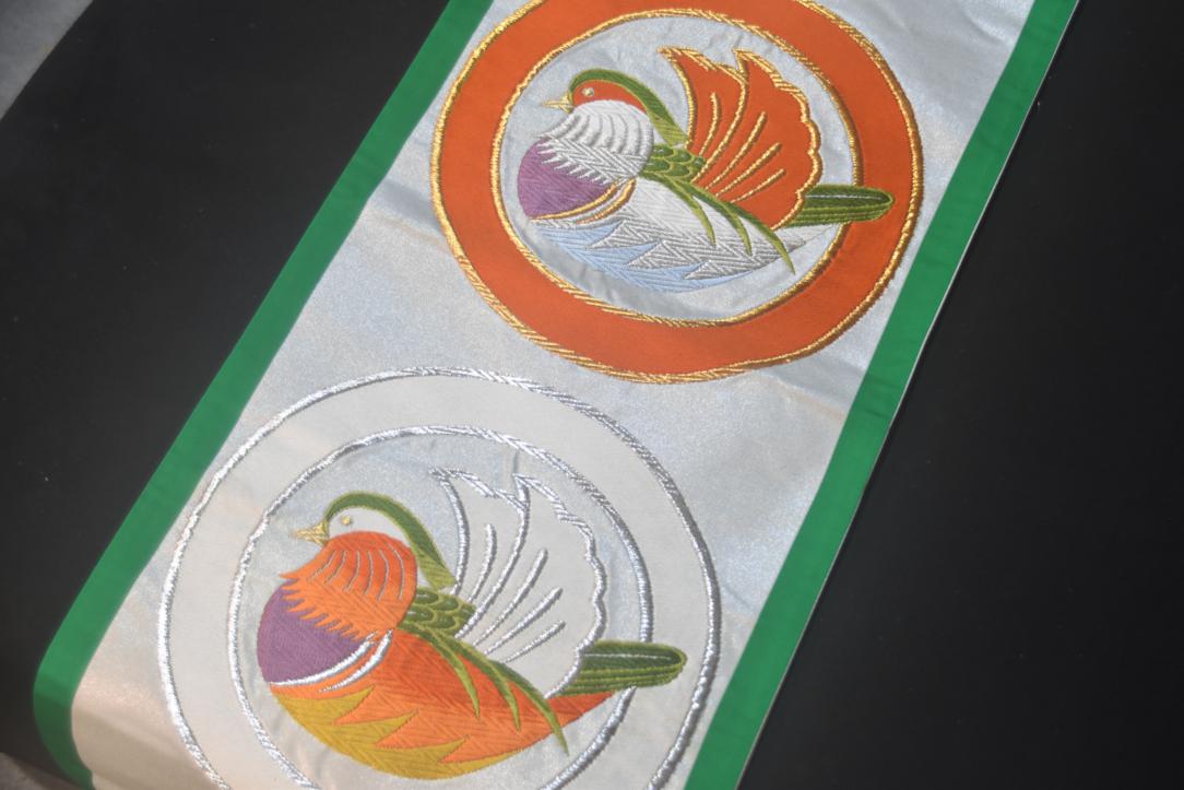 Japanese Birds Vintage Silk Obi Sash - Image 3