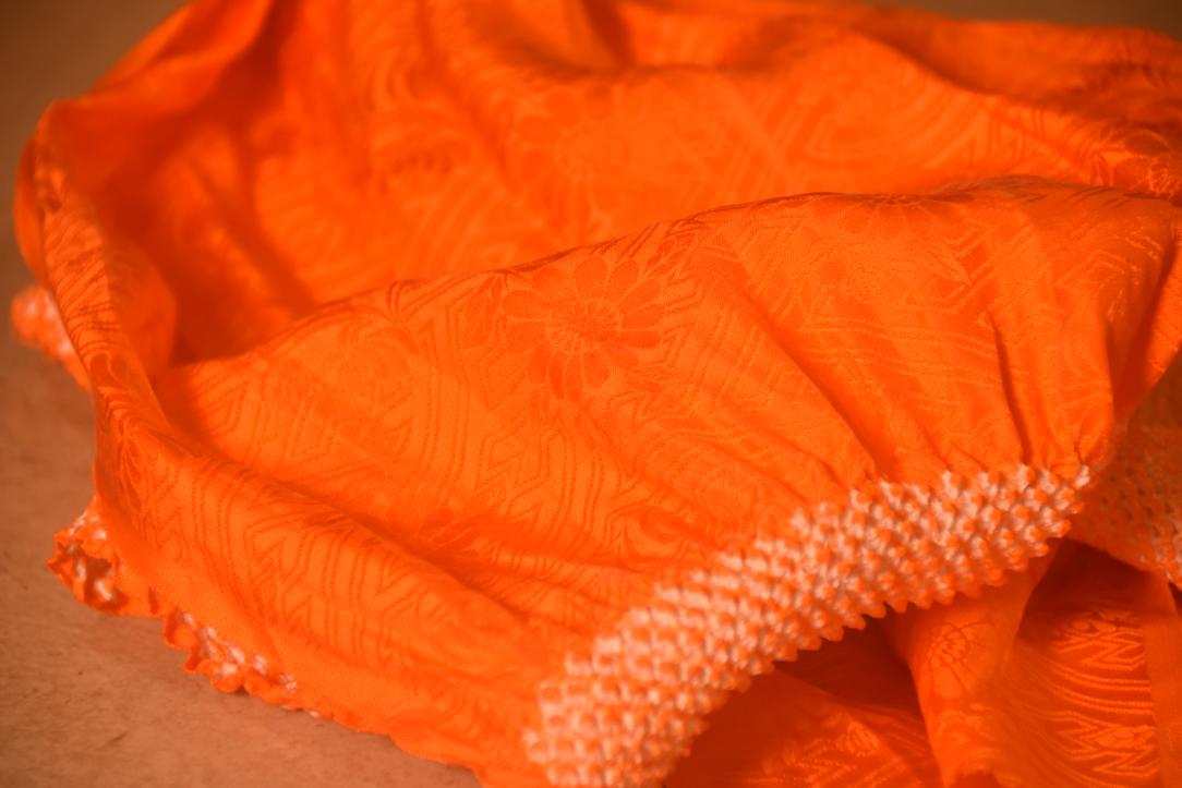 Japanese Vivid Orange Shibori Obi Silk Sash Length:1480mm - Image 4