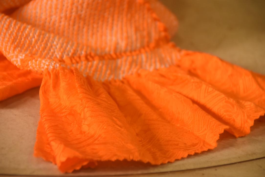 Japanese Vivid Orange Shibori Obi Silk Sash Length:1480mm - Image 3