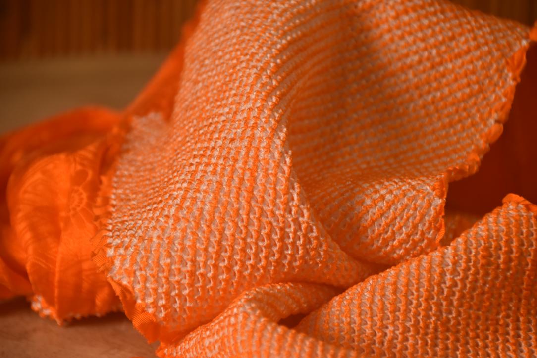 Japanese Vivid Orange Shibori Obi Silk Sash Length:1480mm - Image 2