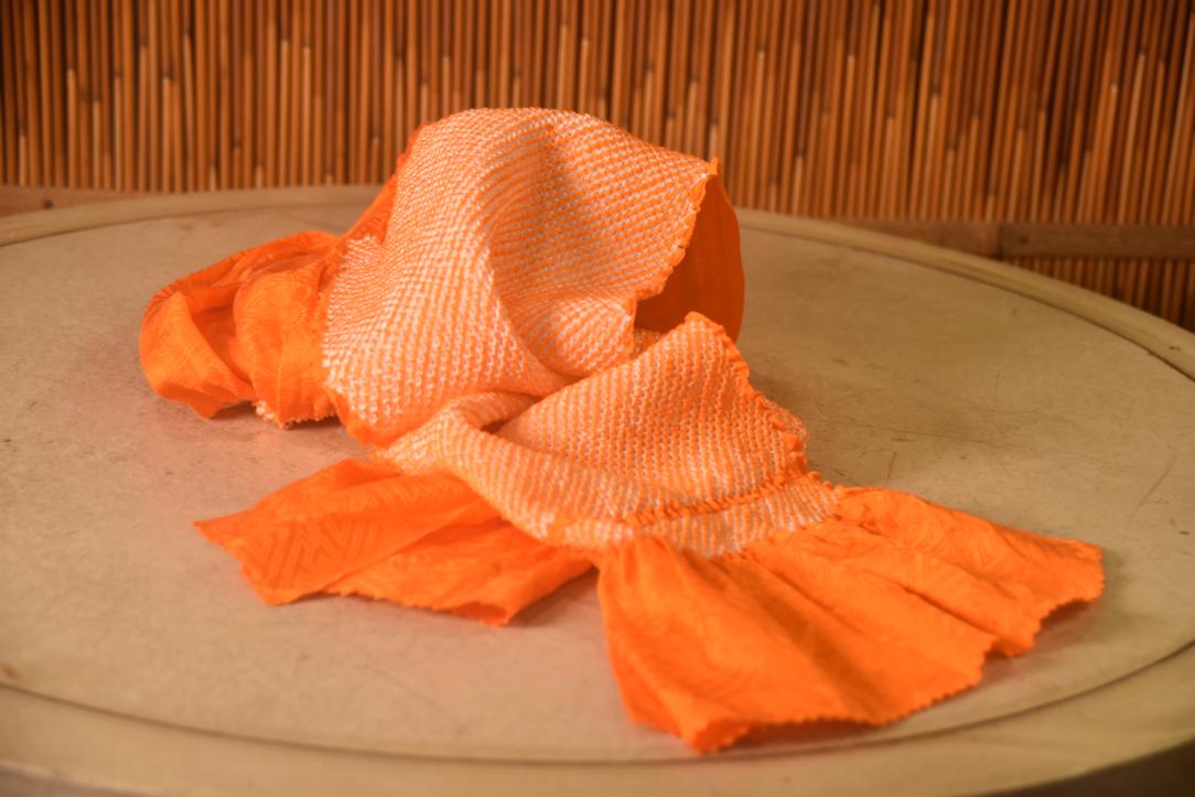 Japanese Vivid Orange Shibori Obi Silk Sash Length:1480mm