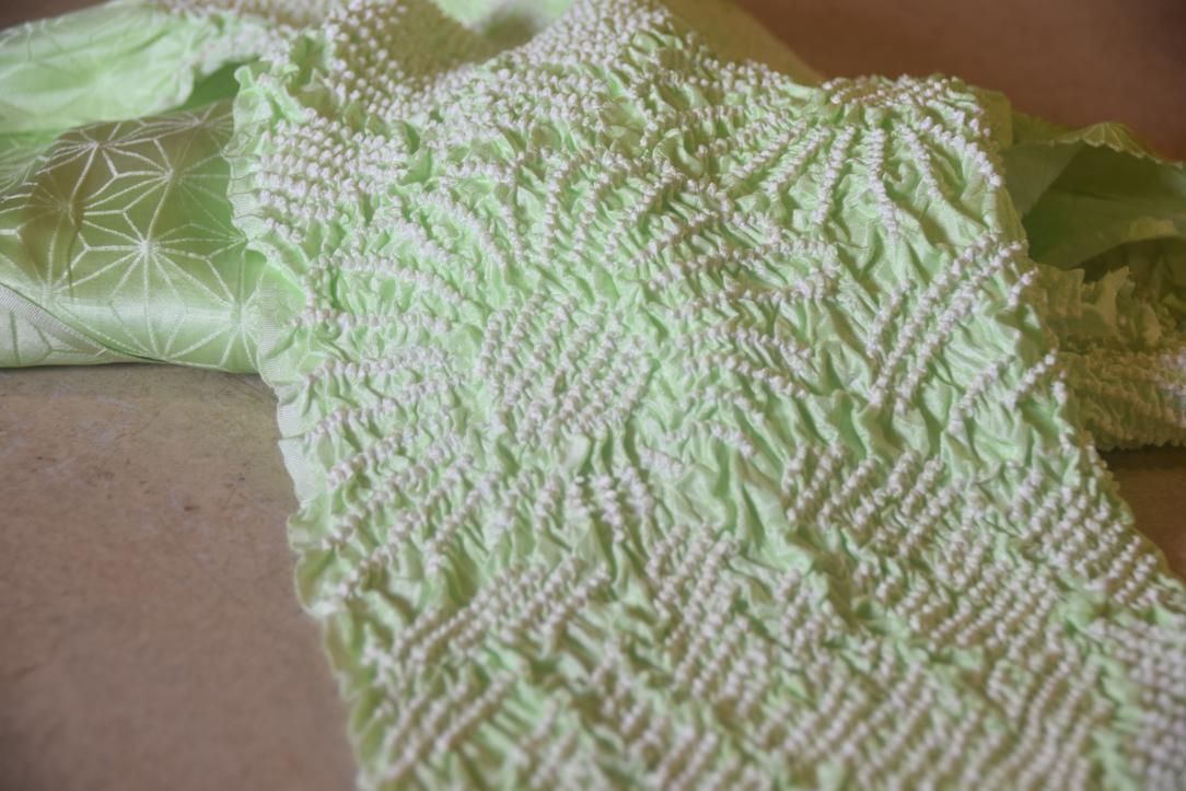 Japanese Soft Mint Shibori Obi Silk Sash Length:1370mm - Image 2