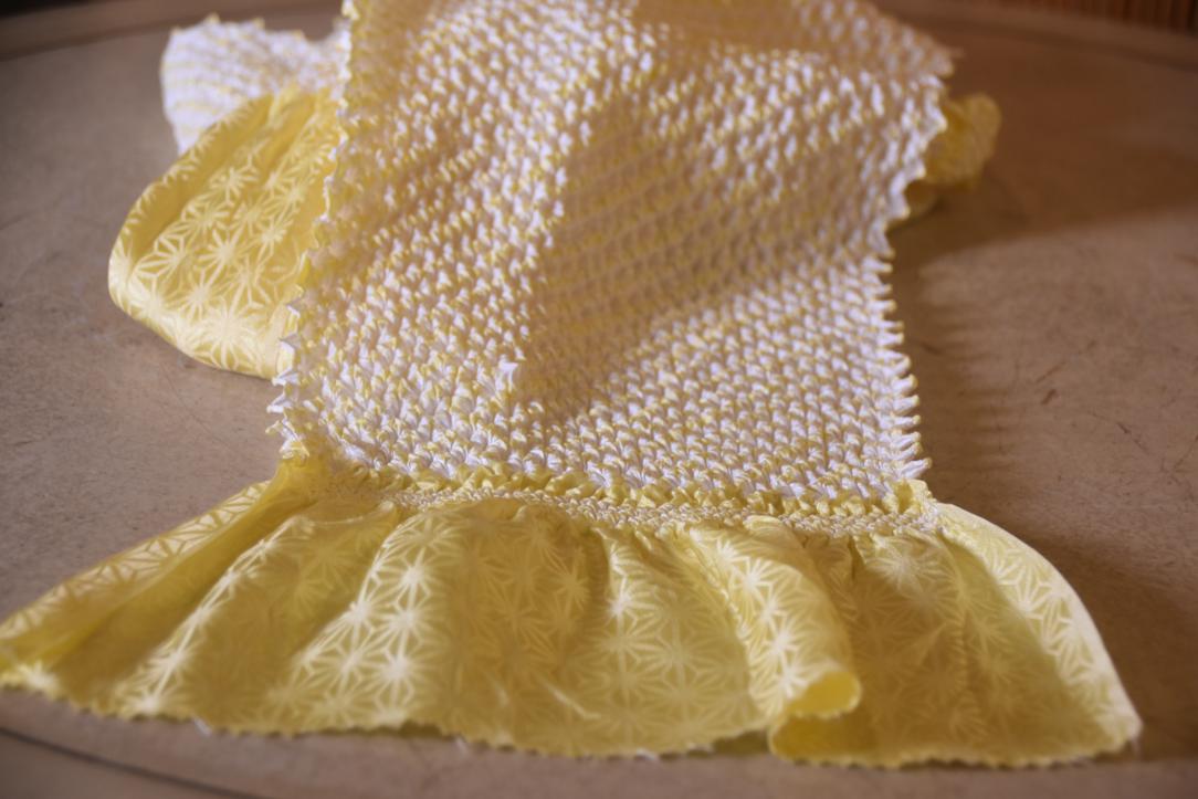 Japanese Yellow & White Shibori Obi Silk Sash Length:1560mm - Image 4