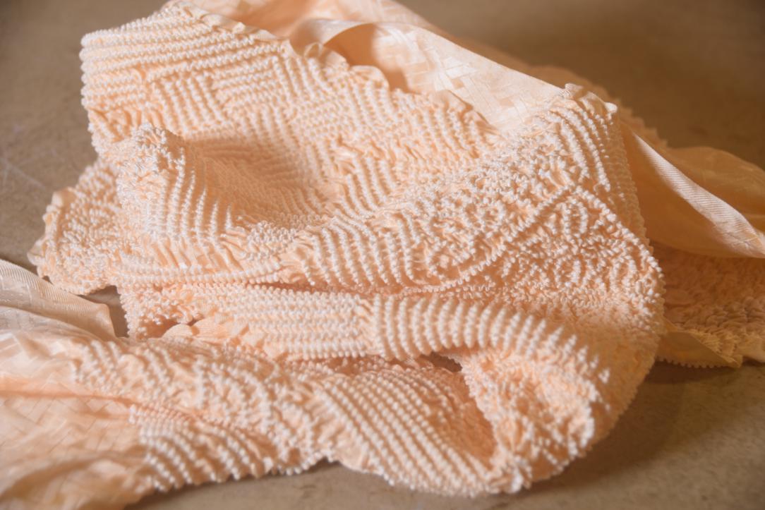 Japanese Light Peach Shibori Obi Silk Sash Length:1300mm - Image 2