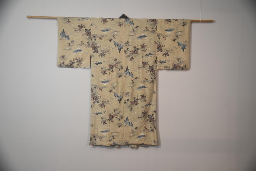 Mt Fuji Hunting Scenes Mans Vintage Nagajuban Kimono
