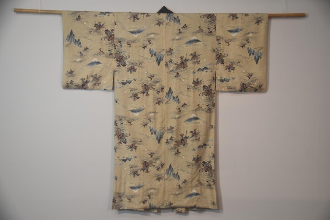 Mt Fuji Hunting Scenes Mans Vintage Nagajuban Kimono - Image 3
