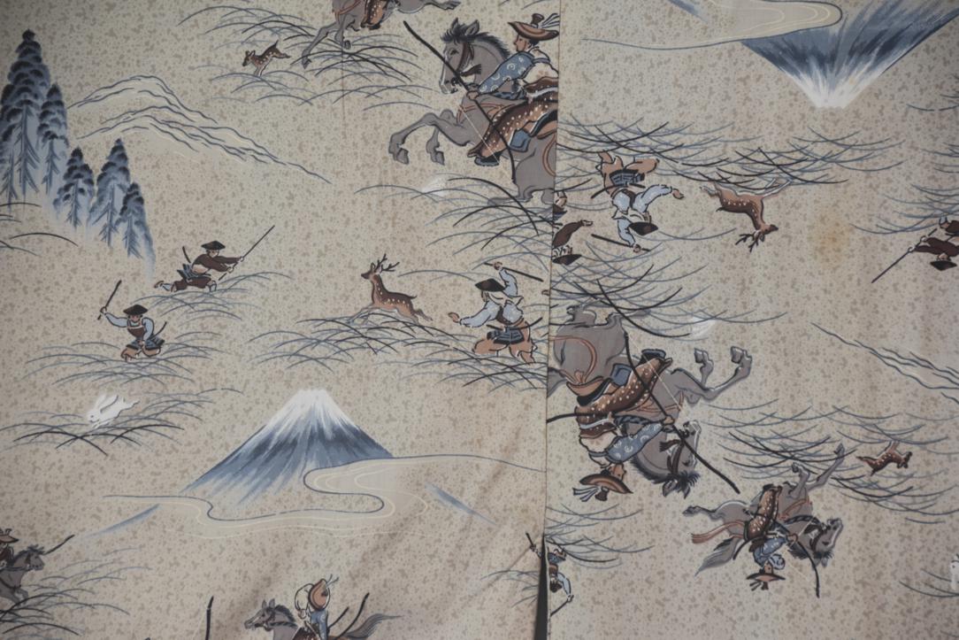 Mt Fuji Hunting Scenes Mans Vintage Nagajuban Kimono - Image 4