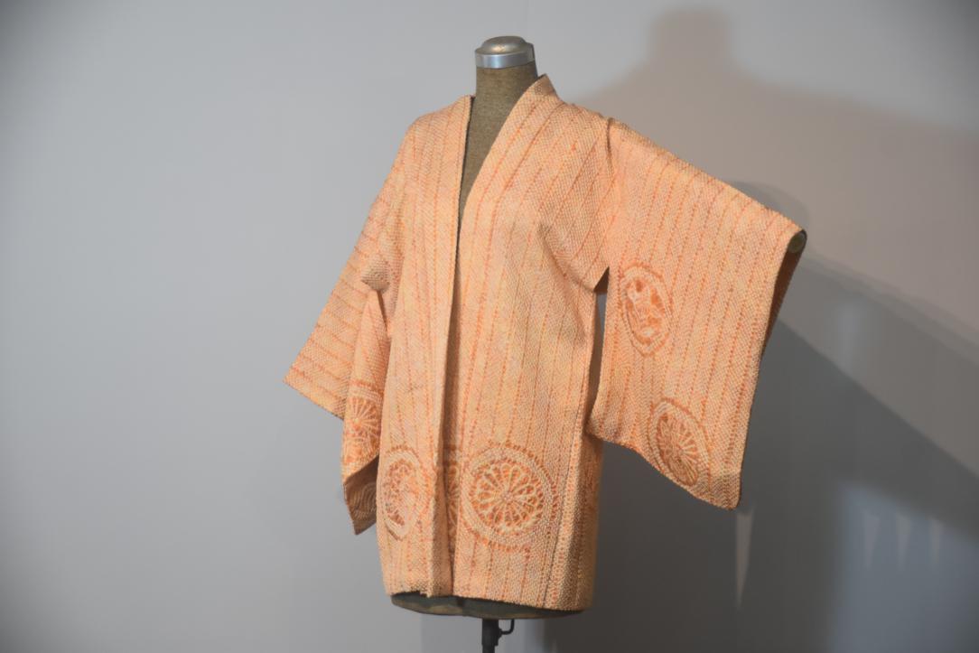 Orange Shibori Silk Vintage Japanese Haori Jacket - Image 6