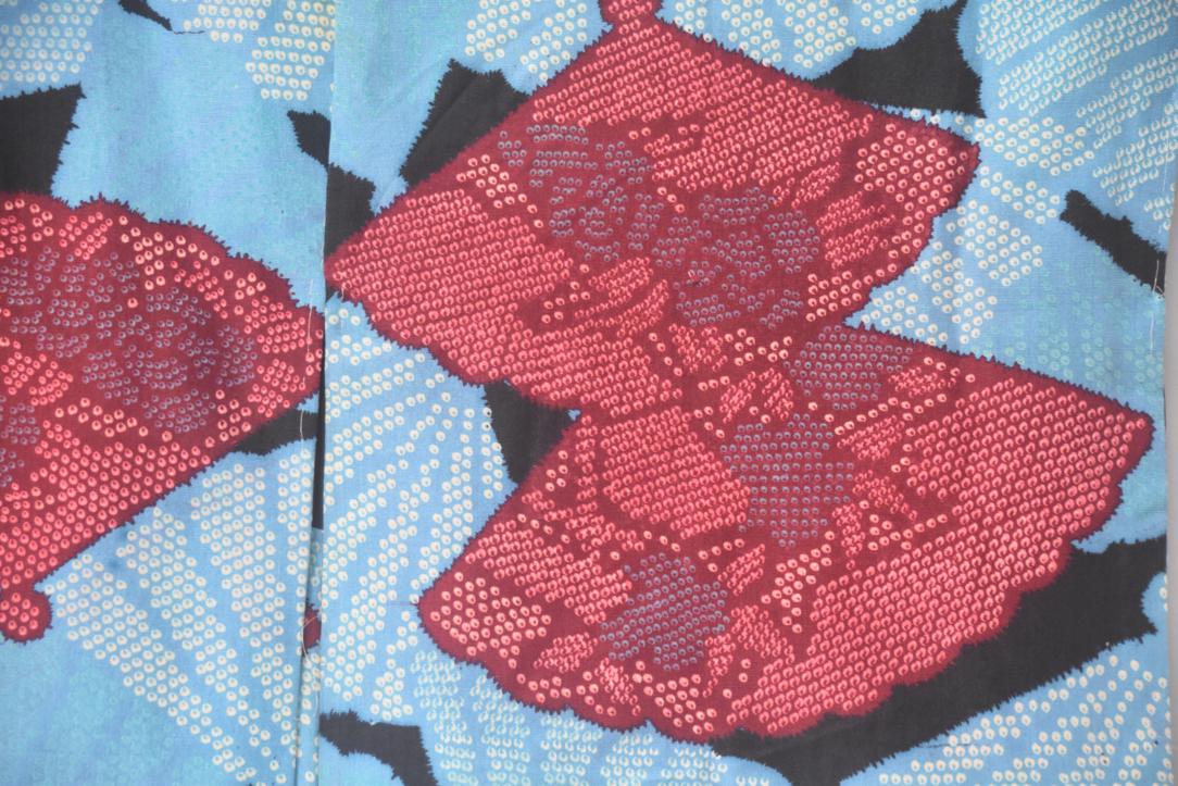 Rare Blue & Red Fan Silk Vintage Haori Jacket - Image 3