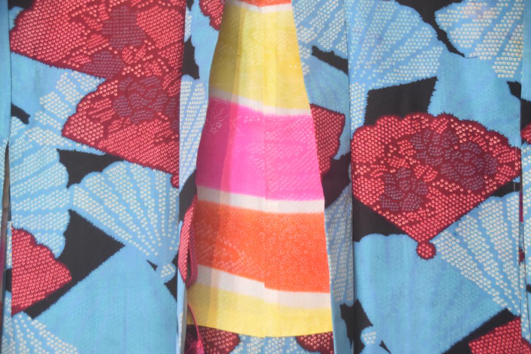 Rare Blue & Red Fan Silk Vintage Haori Jacket - Image 5