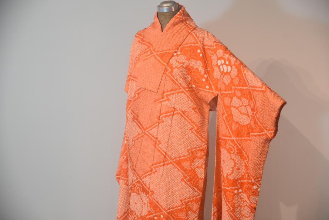 Orange Shibori Coming of Age Silk Vintage Furisode Kimono - Image 3