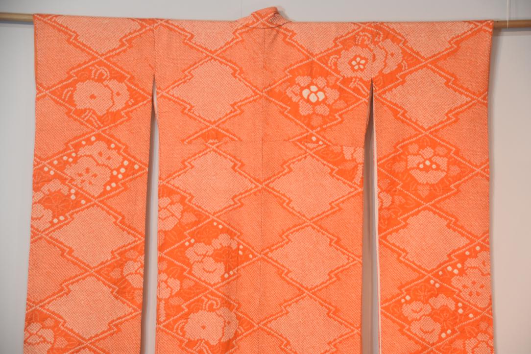 Orange Shibori Coming of Age Silk Vintage Furisode Kimono - Image 8