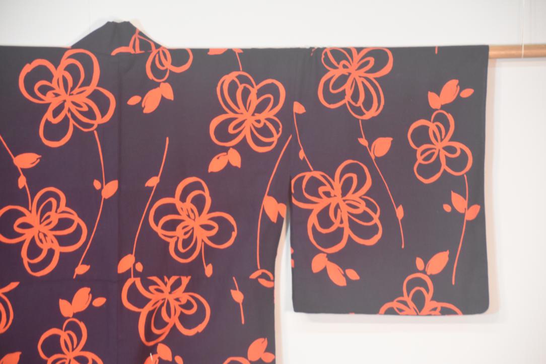 Red & Navy Vintage Japanese Cotton Yukata - Image 4