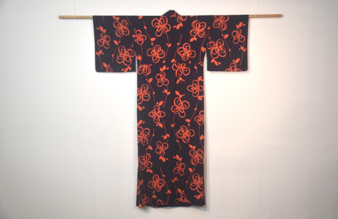 Red & Navy Vintage Japanese Cotton Yukata