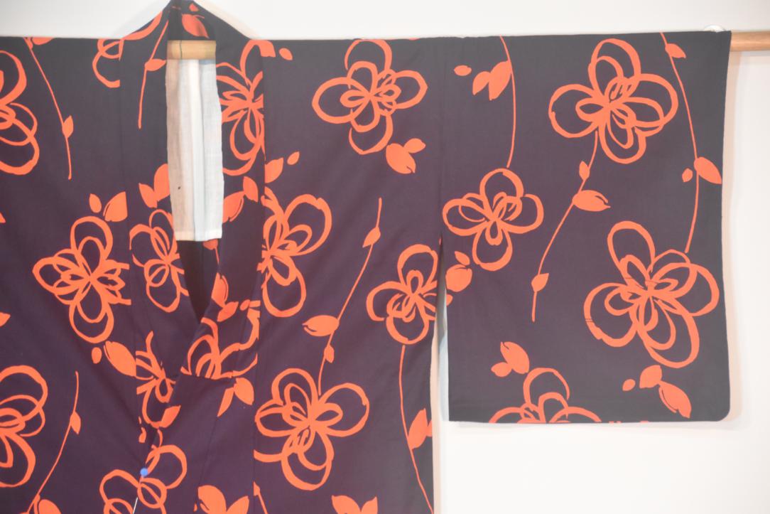 Red & Navy Vintage Japanese Cotton Yukata - Image 5
